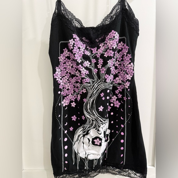 Spencers BodyRage skull w/ cherry blossom tree loungewear tank w/ elastic straps - Picture 2 of 12